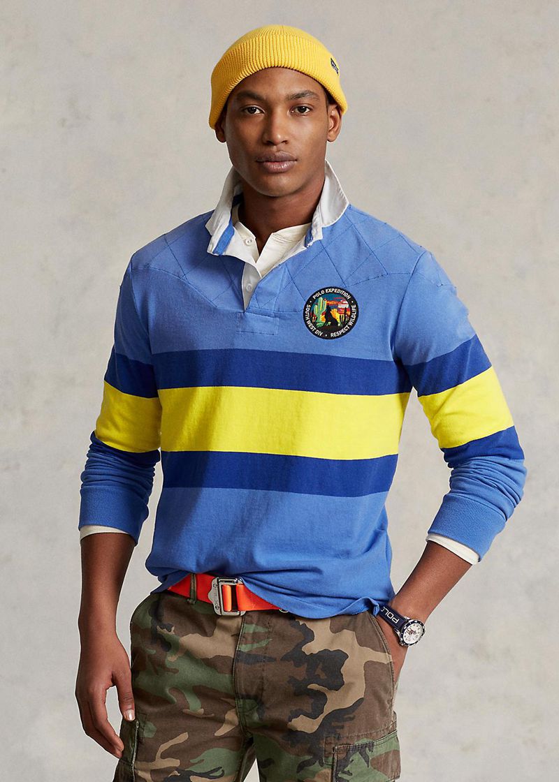 Poleras Polo Polo Ralph Lauren Hombre Classic Fit Striped Jersey Rugby Chile Azules ZEQFY-1240